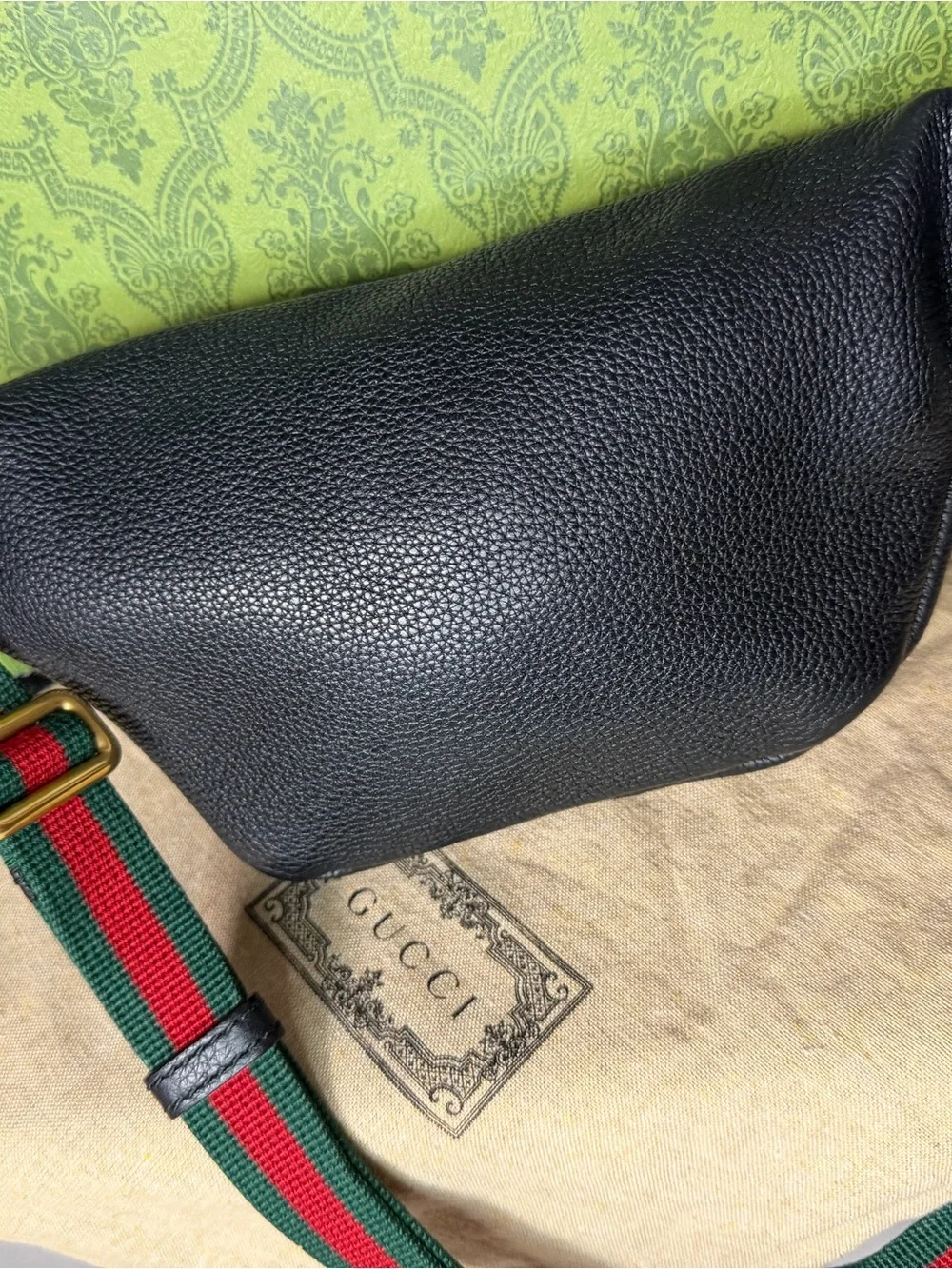 Gucci Print Leather Belt Bag Black Web Stripe Crossbody Waist Bag